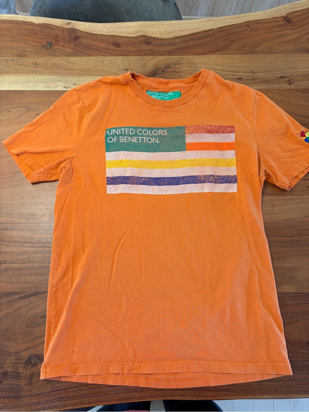 United Colors Of Benetton Orange Tee with Multicolor Stripe Graphic